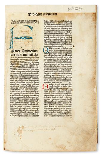 INCUNABULA  BIBLE IN LATIN.  [Biblia.]  1478.  Lacks one text leaf.